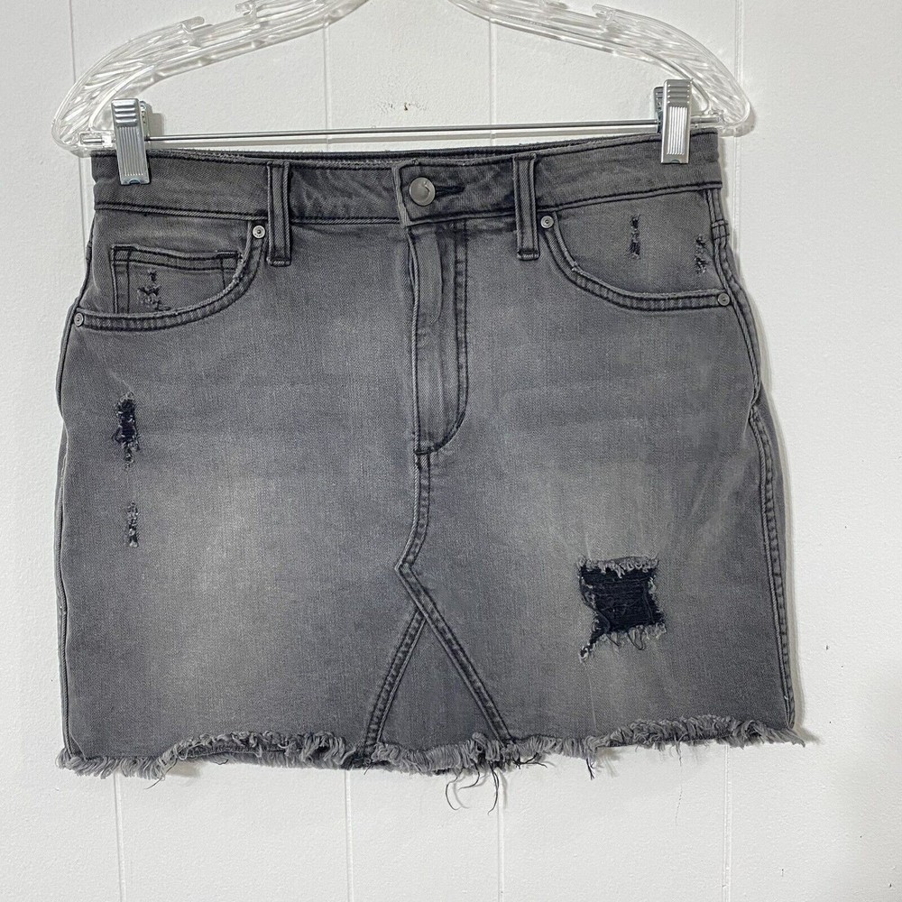 Joe's Jeans Mini Skirt Womens Size 27 Washed Black Destroyed Denim Frayed Hem